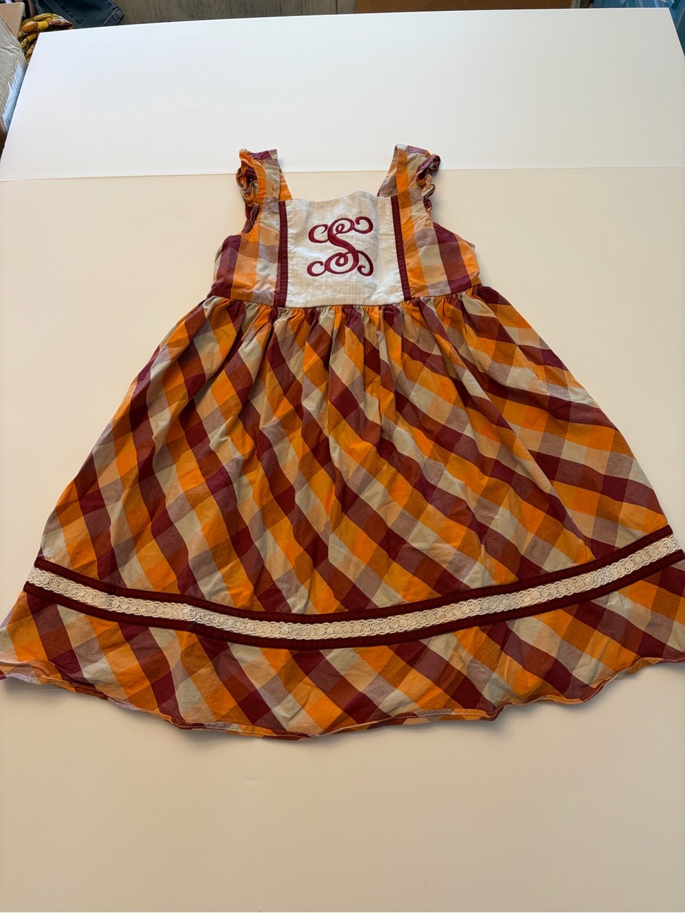 Darling Mae Girls Plaid Monogram S Dress Size 8 Fall Cotton